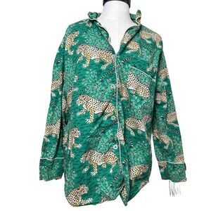 Printfresh Bagheera Leopard Pajama Top Green Cotton Sleep Shirt Womens Medium
